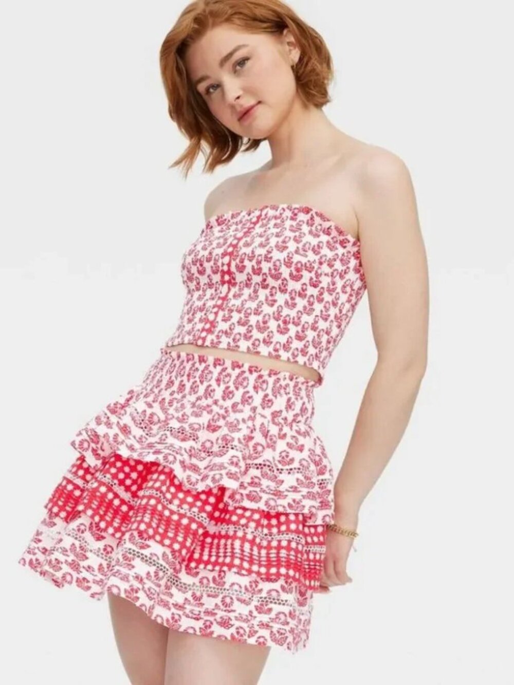 NWT Target x Roller Rabbit Red/White Floral Tiered Skirt and Smocked Tank Top